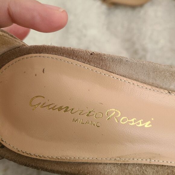 Gianvito Tan Suede Rhinestone Embellished Ankle Strap Sandals sz 39 - Picture 8 of 9